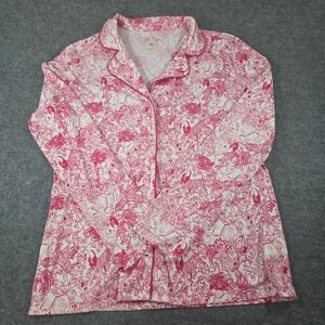 Lilly Pulitzer Pink White Animal Print Pajama Top Button Front Long Sleeve L